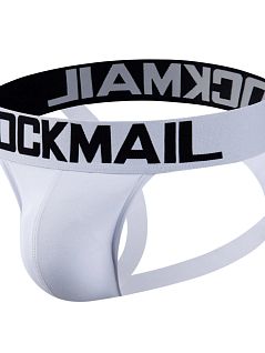 Эластичные джоки с белыми лямками под ягодицами белого цвета JOCKMAIL RTJM4038-1